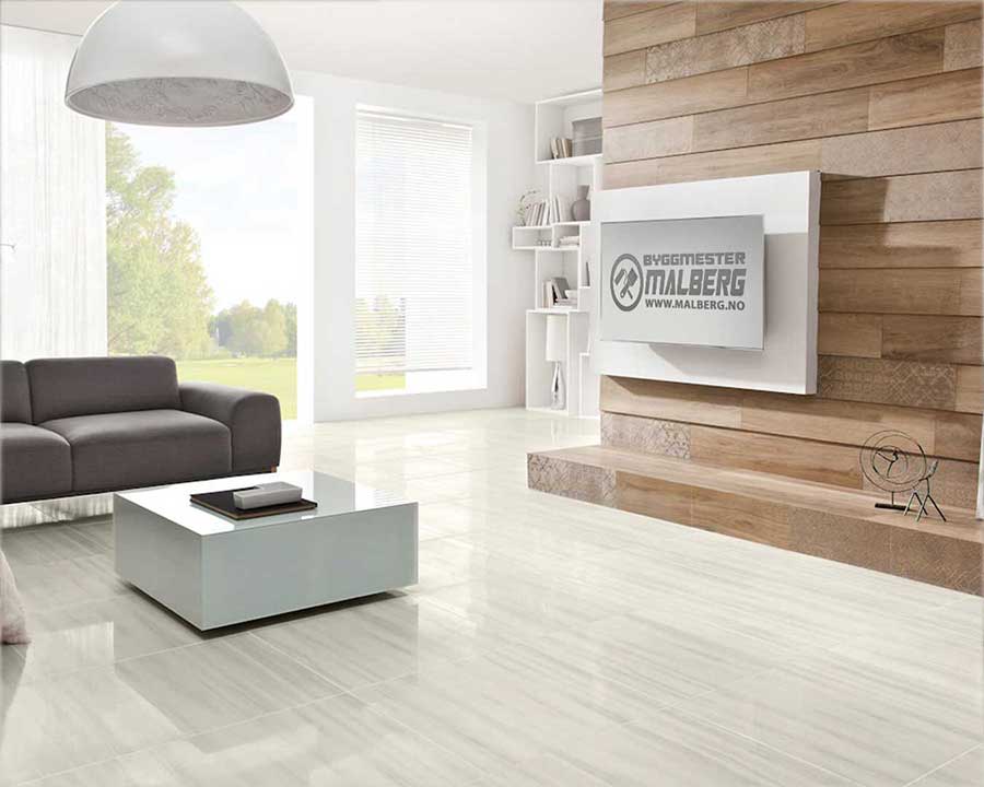 Ny fliser i Bergen - vises som tre på gulvet.